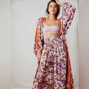 Floral Print Kimono and Pants Set